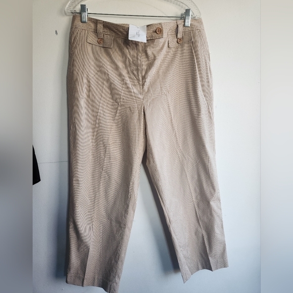 NWT Talbots Cropped Tan Stripped Cotton/Spandex Ankle Length Pants size 14 - Picture 3 of 11